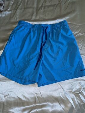 Huk Sky Blue Swim Shorts with Navy Label